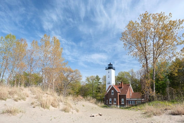 Presque Isle lighthouse, built in 1872, Lake Erie, Pennsylvania, USA