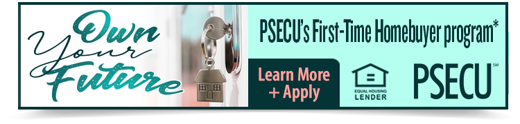 clickable ad that says "Own Your Future" in a script style font with the equal housing lender and PSECU logos 