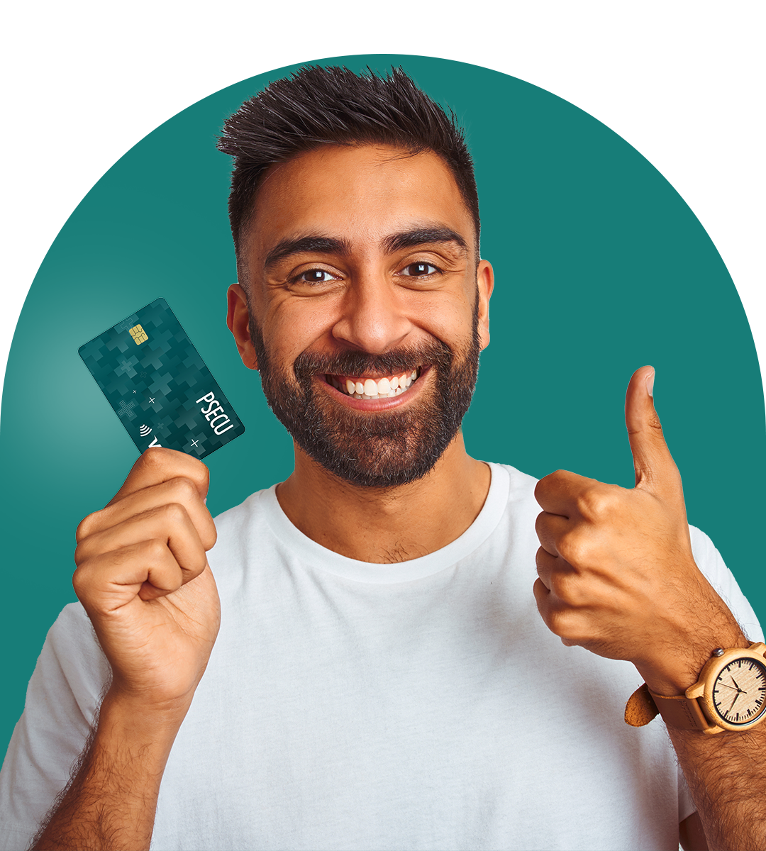 man-dark-spiked-hair-beard-holding-classic-card-thumbs-up