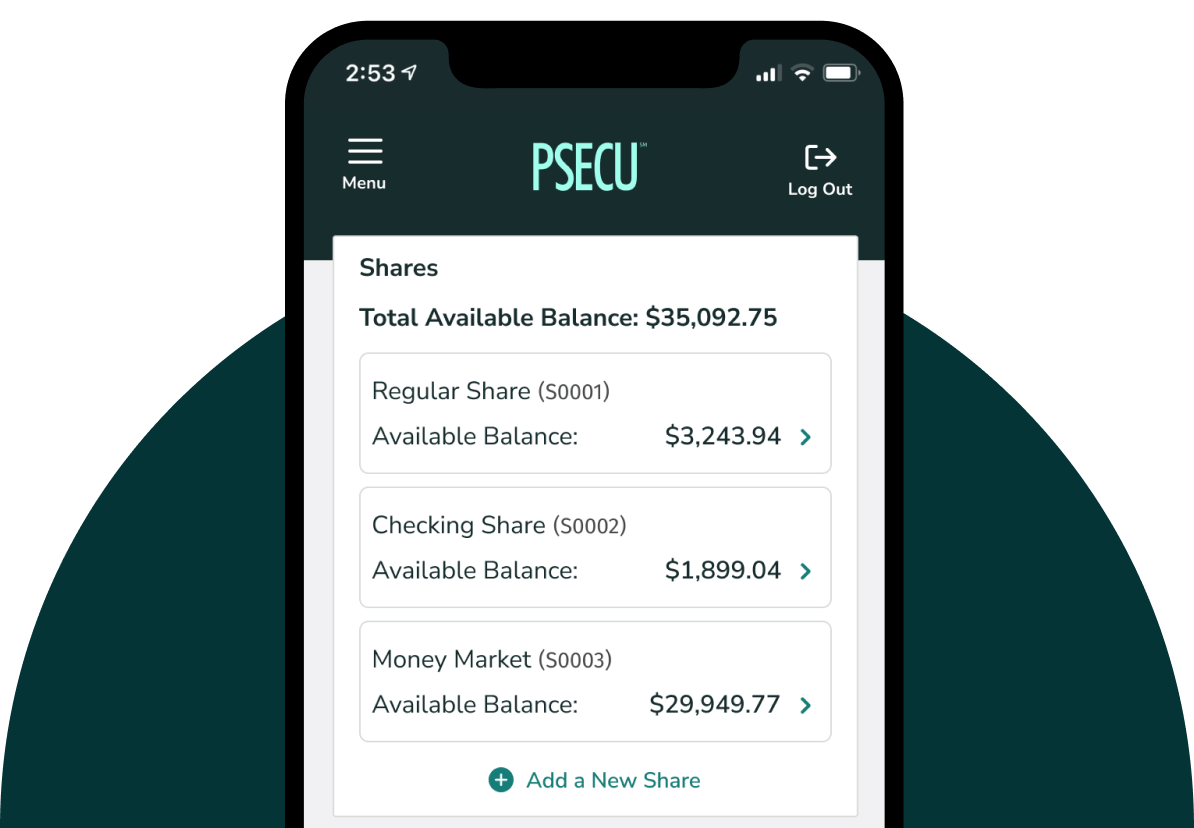 A mobile device with the PSECU app on the screen